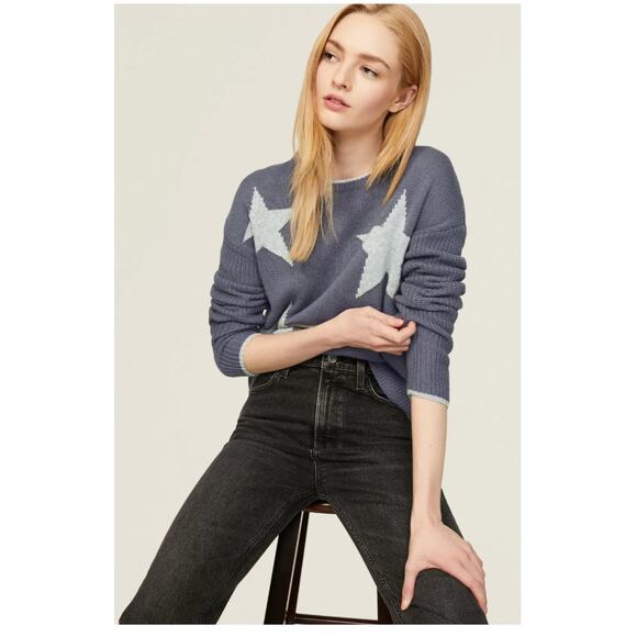 Splendid Sweater Womens Small Blue Francis Star Knit Pullover Wool Blend - Picture 5 of 11